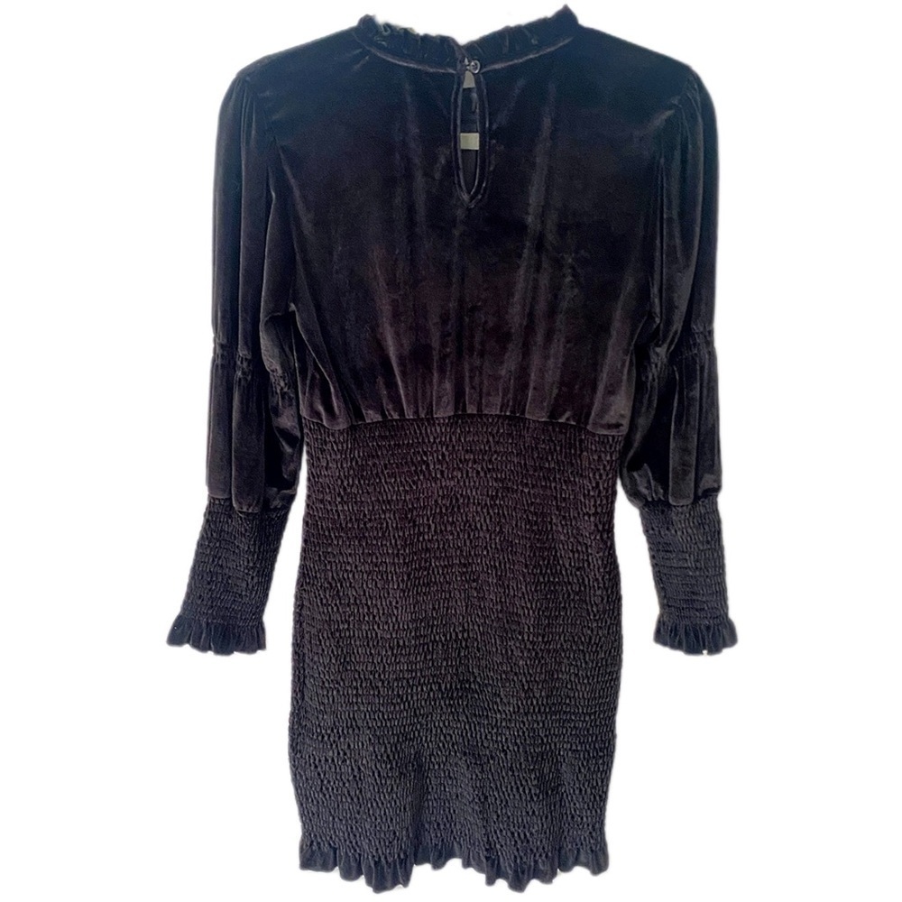 French Connection Little Black Velvet Dress Ruffle Long Sleeve Stretch Mini M - Picture 4 of 10